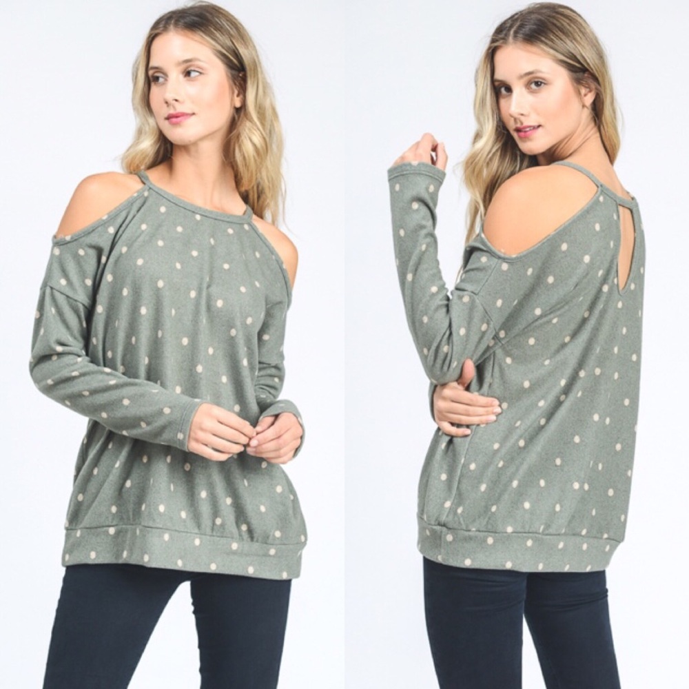 Polka Dot Cold Shoulder Top